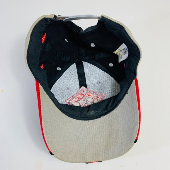 Red Dog Racing Bold Snapback Hat Red Flame Design Black Beige Cap Collector VTG - Picture 10 of 12